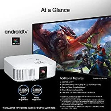 Epson® Epson Home Cinema 2350 4K PRO-UHD Smart Gaming Projector With Android TV, 3-Chip 3LCD, HDR10, HLG, 2,800 Lumens, Low Latency, 10 W Speaker, Bluetooth, Streaming Capability - Image 2