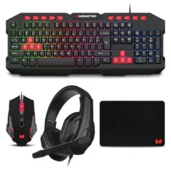 Monster - Campaign Gaming Bundle Black - Keyboard Mouse Headset Mouse Pad