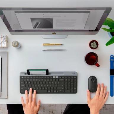 Logitech - K585 Full-size Wireless Scissor Keyboard For Windows, Mac, Chrome, Android With Build-in Cradle For Device - Graphite - Image 7