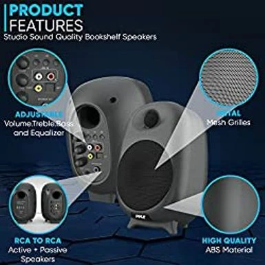 Pyle High Fidelity Bookshelf Monitor Speakers, HiFi Studio Monitor Computer Desk Stereo Speaker System, Connections And Studio Quality Sound, Black - PBKSR40 - Image 6