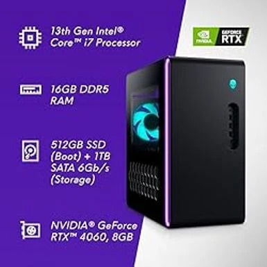 Dell Alienware Aurora R16 Gaming Desktop - Intel Core I7-13700F, 16GB DDR5 RAM, 512GB SSD + 1TB HDD, NVIDIA GeForce RTX 4060 8GB GDDR6 Graphics, Windows 11 Home, 1 Year Premium Support - Basalt Black - Image 8