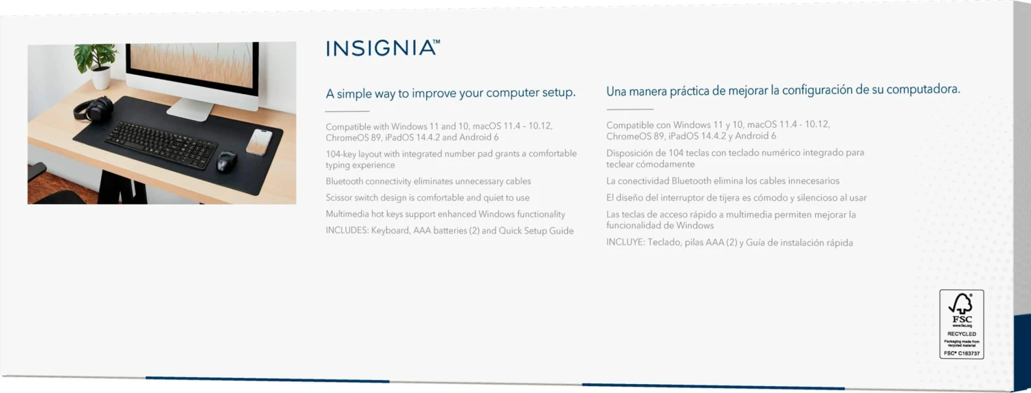 Insignia - Full-size Bluetooth Scissor Switch Keyboard - Black - Image 2