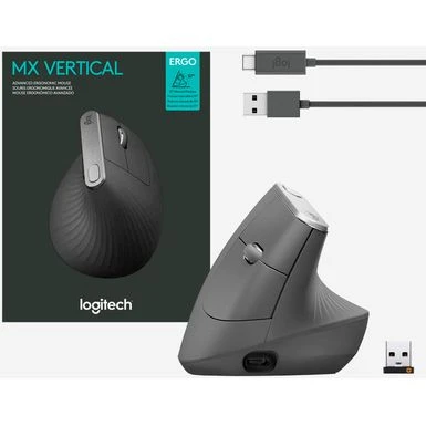 Logitech - MX Vertical Advanced Wireless Optical Ergonomic Mouse With USB And Bluetooth Connection - Graphite - Image 2
