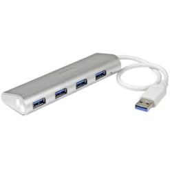 StarTech 4-Port Portable Apple Style USB 3.0 Hub With Built-In Cable, Silver & White