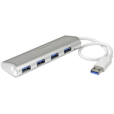StarTech 4-Port Portable Apple Style USB 3.0 Hub With Built-In Cable, Silver & White