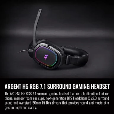 Thermaltake Argent H5 RGB 7.1 Surround Gaming Headset, 50mm Hi-Res Drivers, Compatible With PC, Xbox One, PS4, Mac, Mobile And Nintendo Switch, Black, GHT-THF-DIECBK-31 - Image 2