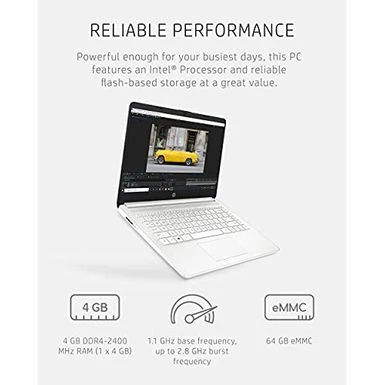 HP 14-dq0040nr 14" HD Notebook Computer, Intel Celeron N4020 1.1GHz, 4GB RAM, 64GB EMMC, Windows 10 Home S Mode, Free Upgrade To Windows 11, Snowflake White - Image 3