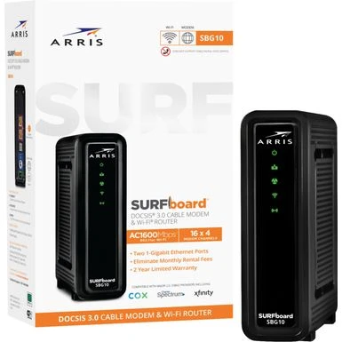 ARRIS - SURFboard 16 X 4 DOCSIS 3.0 Cable Modem & AC1600 Wi-Fi Router - Black