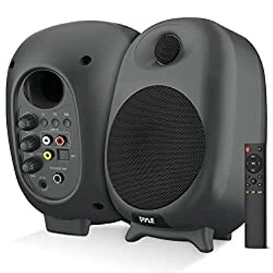 Pyle High Fidelity Bookshelf Monitor Speakers, HiFi Studio Monitor Computer Desk Stereo Speaker System, Connections And Studio Quality Sound, Black - PBKSR40
