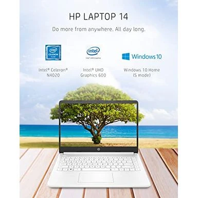 HP 14-dq0040nr 14" HD Notebook Computer, Intel Celeron N4020 1.1GHz, 4GB RAM, 64GB EMMC, Windows 10 Home S Mode, Free Upgrade To Windows 11, Snowflake White - Image 2
