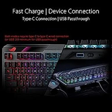ASUS ROG Claymore II 100% / 80% TKL Wireless RGB Modular Gaming Keyboard, ROG RX Red Switches, PBT Doubleshot Keycaps, Detachable Numpad, Wrist Rest, Media Controls, USB Passthrough - Black PBT - Image 6