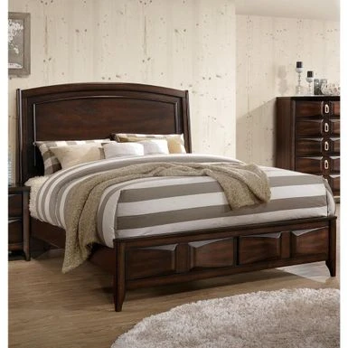 Crisp & Fine Lined Wooden C.King Bed With 3D Design On Front Board Oak Brown - Image 2