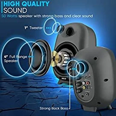 Pyle High Fidelity Bookshelf Monitor Speakers, HiFi Studio Monitor Computer Desk Stereo Speaker System, Connections And Studio Quality Sound, Black - PBKSR40 - Image 3