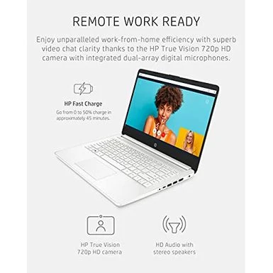 HP 14-dq0040nr 14" HD Notebook Computer, Intel Celeron N4020 1.1GHz, 4GB RAM, 64GB EMMC, Windows 10 Home S Mode, Free Upgrade To Windows 11, Snowflake White - Image 6