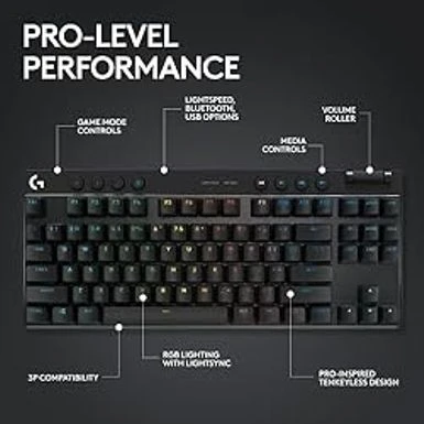 Logitech G PRO X TKL Lightspeed Wireless Gaming Keyboard, Ultra-Portable Tenkeyless Design, LIGHTSYNC RGB, PBT Keycaps, Clicky Switches (GX Blue),Black - Image 5