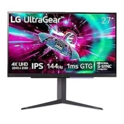 LG 27" Ultragear 4K UHD (3840x2160) Gaming Monitor, 144Hz, 1ms, VESA DisplayHDR 400, G-SYNC And AMD FreeSync Premium, HDMI 2.1, DisplayPort, 4-Pole HP Out DTS HP:X, Tilt/Height/Pivot Stand, Black