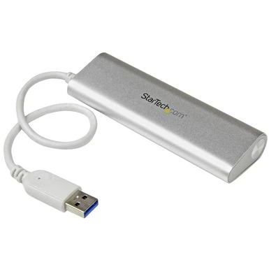 StarTech 4-Port Portable Apple Style USB 3.0 Hub With Built-In Cable, Silver & White - Image 2