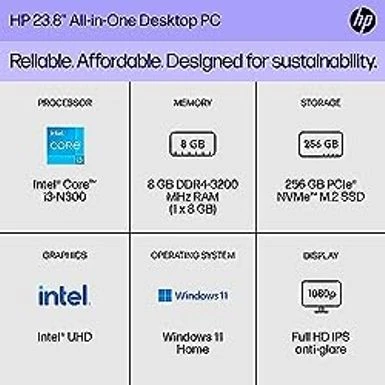 HP 23.8 Inch All-in-One Desktop PC, FHD Display, Intel Core I3-N300, 8 GB RAM, 256 GB SSD, Intel UHD Graphics, Windows 11 Home, 24-cr0030 (2023), Shell White - Image 2