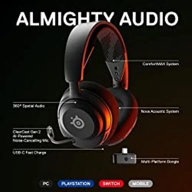 SteelSeries New Arctis Nova 4 Wireless Multi-Platform Gaming Headset 360 Spatial Audio 2.4GHz High-Speed Wireless 36 Hr Battery USB-C ClearCast Gen 2 Mic PC, Playstation, Switch, Meta - Image 2